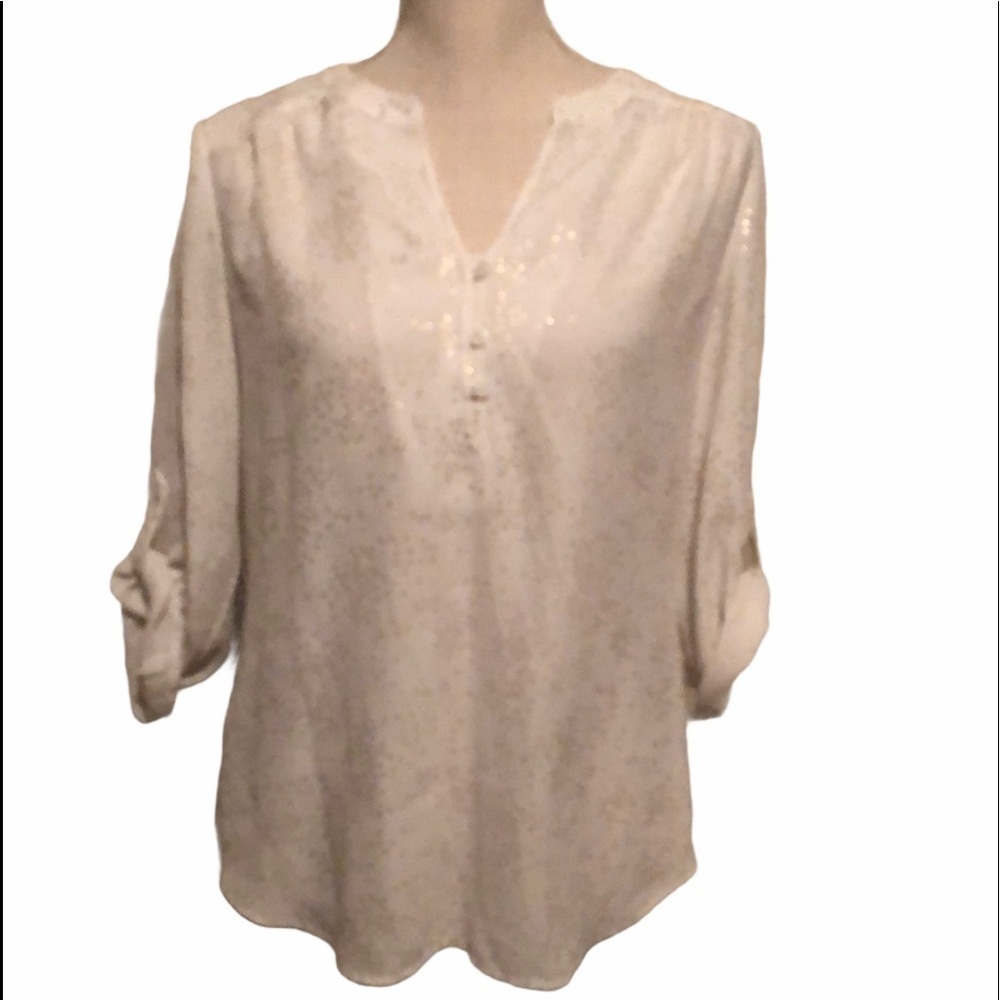 Faded glory blouse, white/ gold accents, small